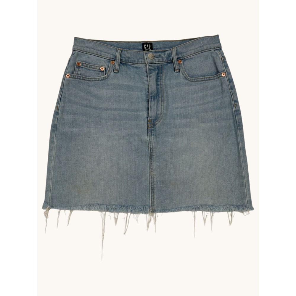 Gap Denim Light Wash Raw Hem Mini Skirt Blue Cotton Distressed Casual Size 30W